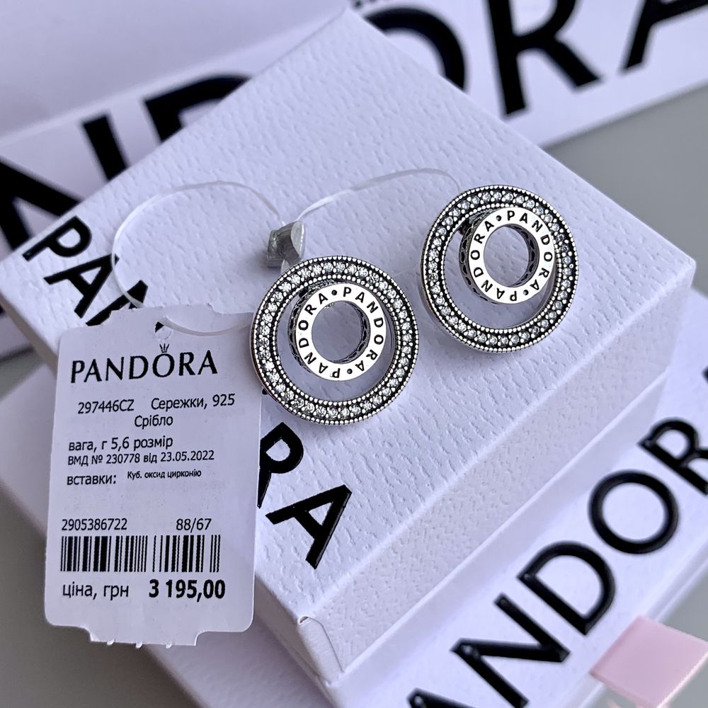 Серёжки ПАНДОРА, Pandora, Пандора оригінал бірка Пандора серьги срібло