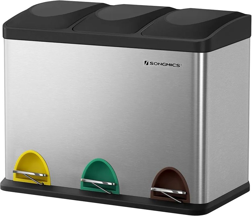 Kosz na Śmieci do Segregacji SONGMICS 45L (3x15L) - Stal Nierdzewna, P