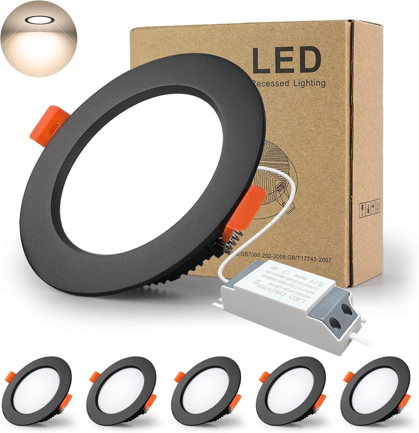 Reflektor sufitowy wpuszczany LED, IP44 chłodne białe 6000K 7w 5szt