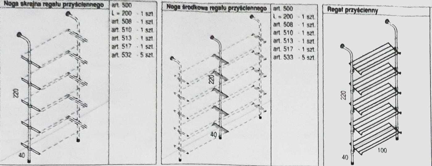 3szt. LINE SHOP TRIS Regał przyścienny 4 półki druciane stal chromowa