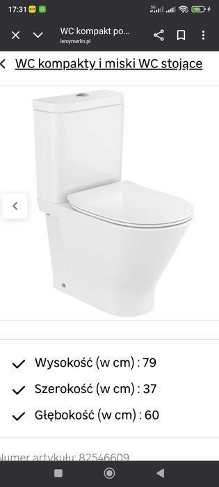 Kompakt WC Roca kupiony w 08/2024 w Leroy Merlin faktura do wglądu