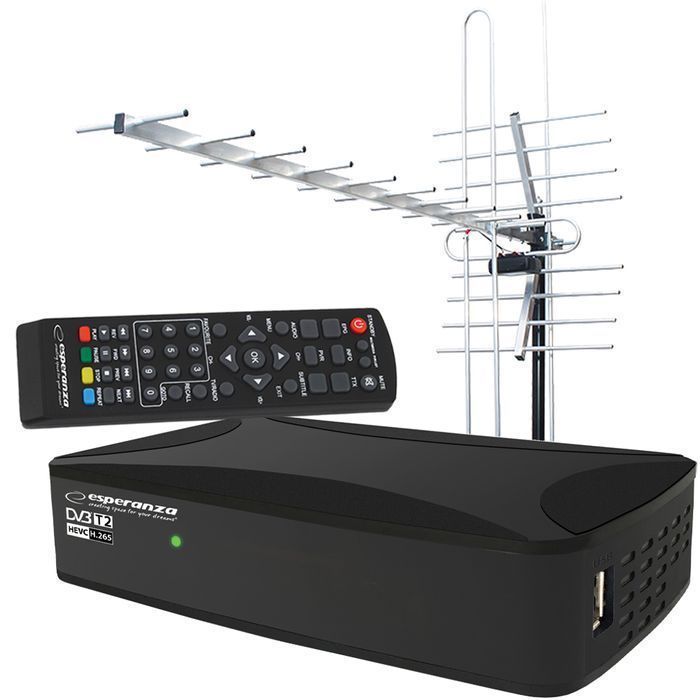 Zestaw telewizji naziemnej tuner cyfrowy DVB-T2 + antena kierunkowa
