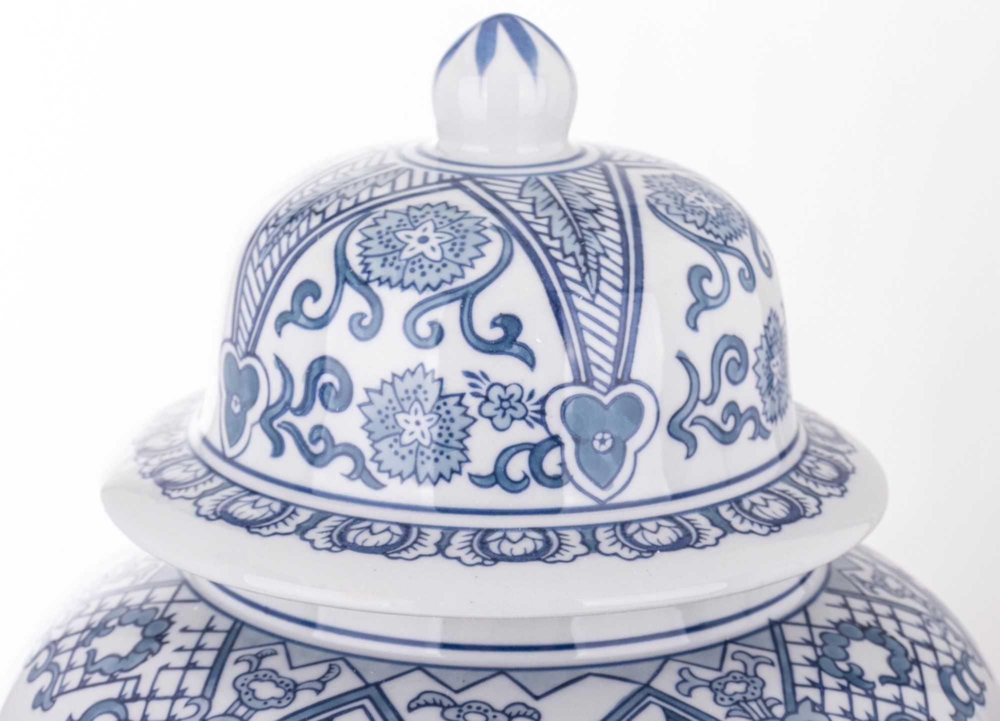 Wysoki biały niebieski pojemnik ceramiczna amfora z przykrywką 166472