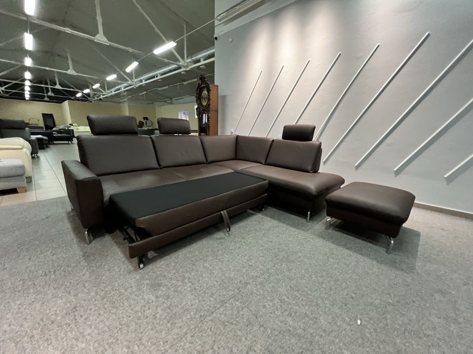 Диван виставковий новий шкіряний розкладний кутовий пуфік коричневий