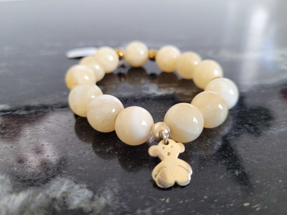 Nefryt i hematyt złoty bransoletka zawieszka złoty miś