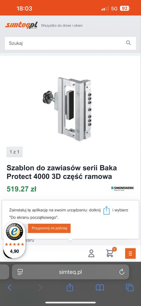 Szablon do frezarki do zawiasów Simmonswerka Baka 3d