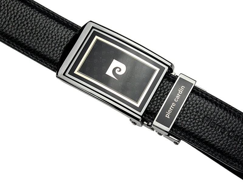 skórzany pasek męski z ozdobną, automatyczną  - pierre cardin 130