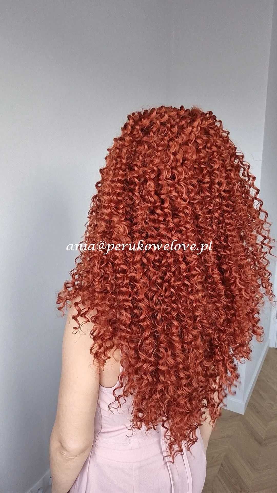 Peruka lace front ruda afro loki kręcone włosy na co dzień