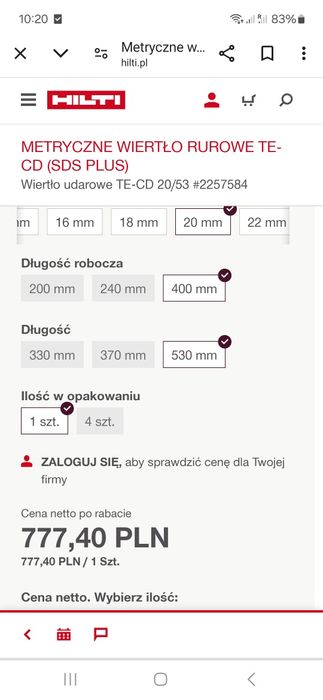 Wiertlo Metryczne Rurowe Hilti 20 TE-CD