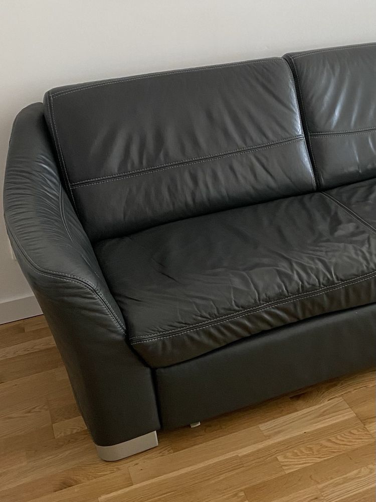 Sofa skorzanna ciemno siwa