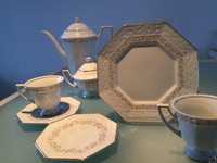 Porcelana komplet garnitur kawa deser herbata 39 szt złoto relief