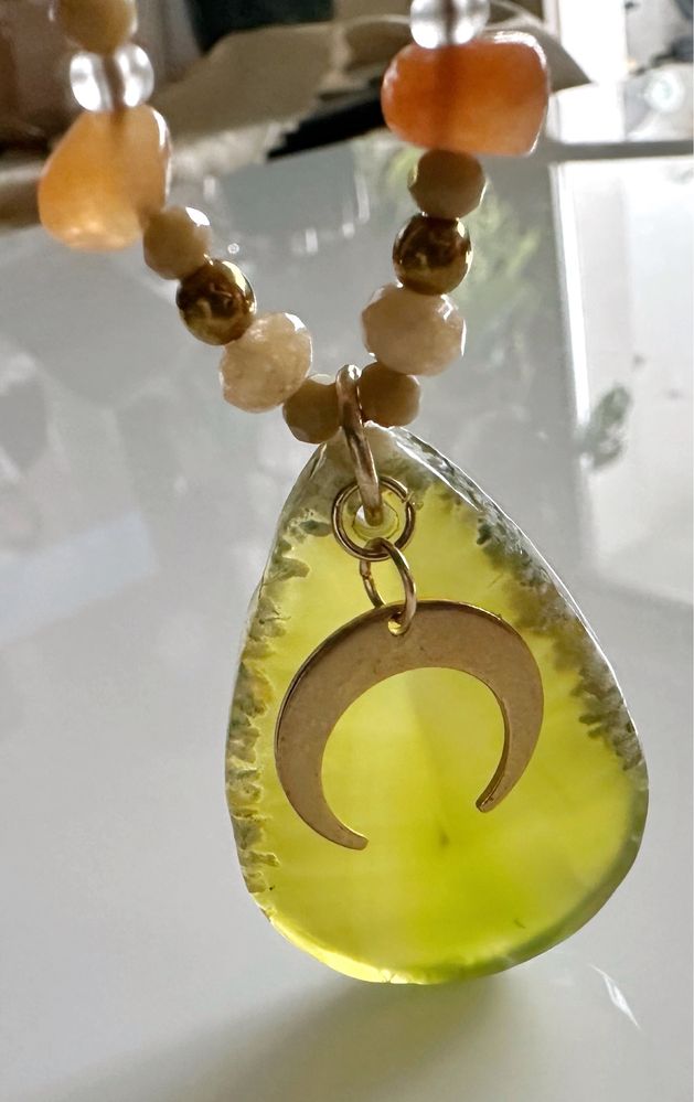 Naszyjnik regulowany handmade Luna Lunula agat cięty plaster