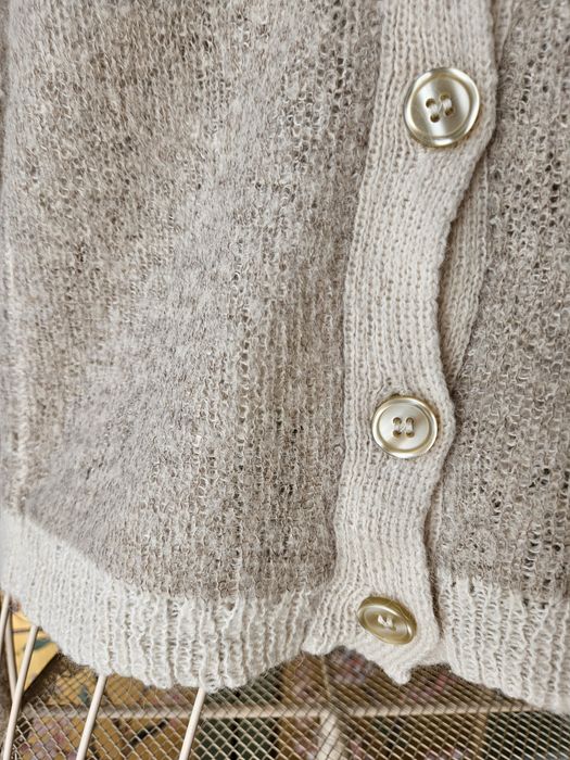Jesienny Zara Krótki Kardigan damski S Beż Alpaka Wełna Sweter Fluffy