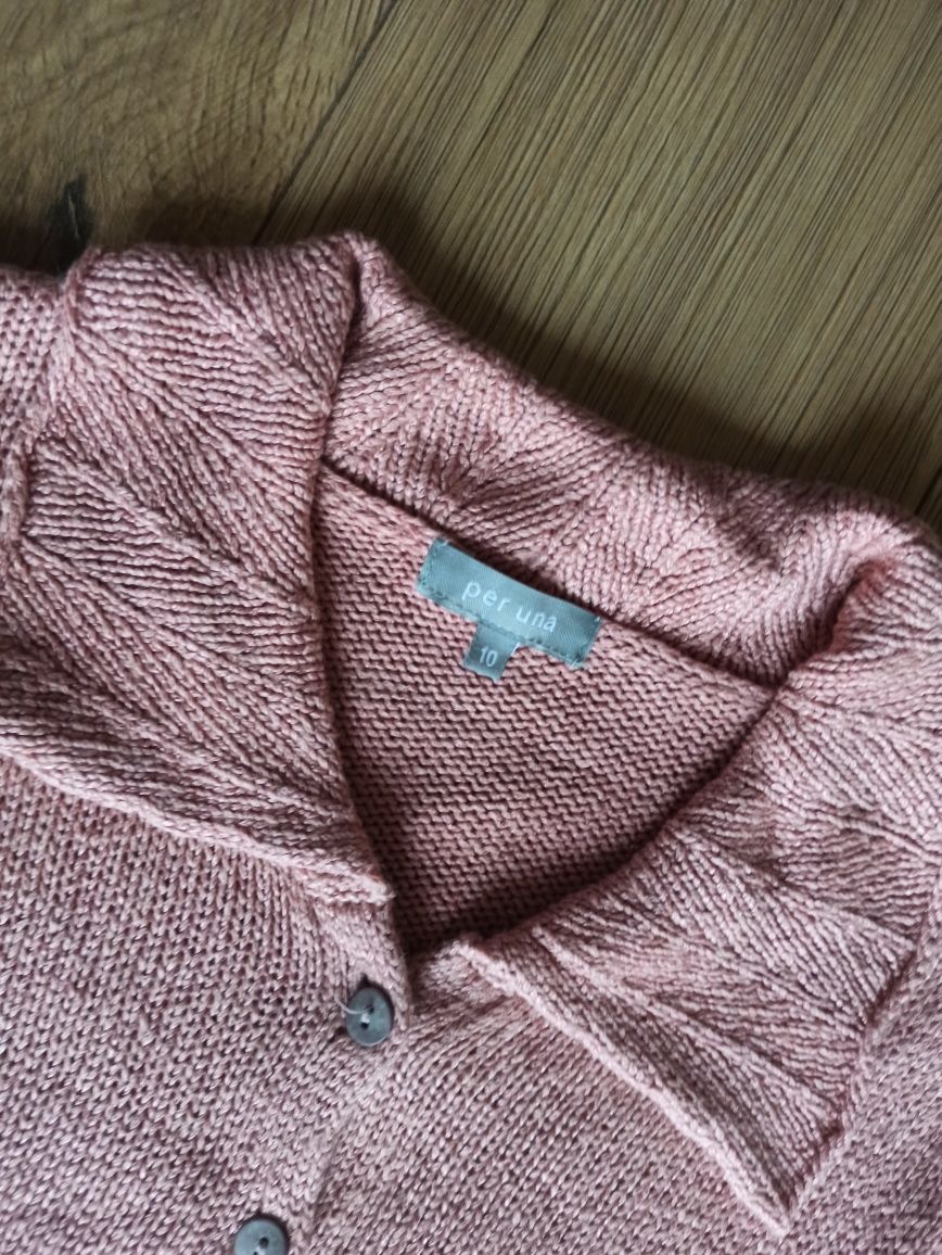 Różowy pudrowy róż lniany sweter Marks & Spencer Per Una M/38 kardigan
