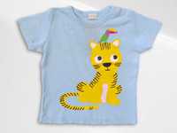 Lindex T-shirt bluzka 80 bawełna niebieska krótki rękaw tygrys tukan