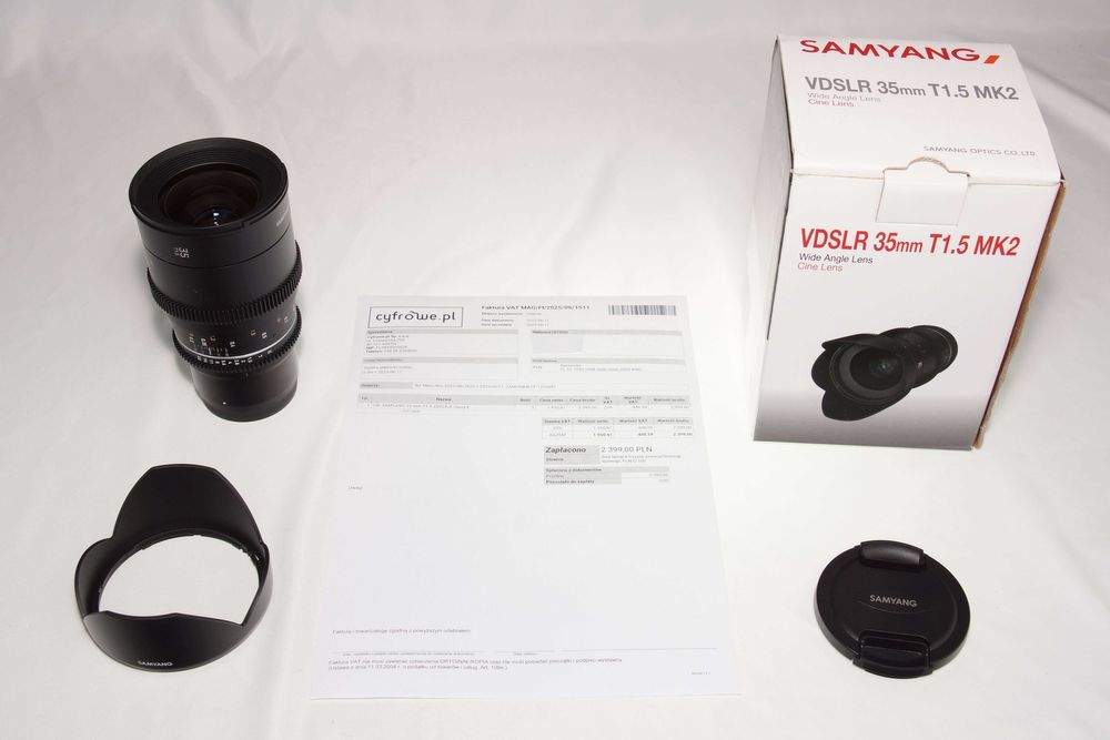 Obiektyw SAMYANG 35mm T1.5 VDSLR MK2 do SONY E/FE Gwarancja 16.06.2027