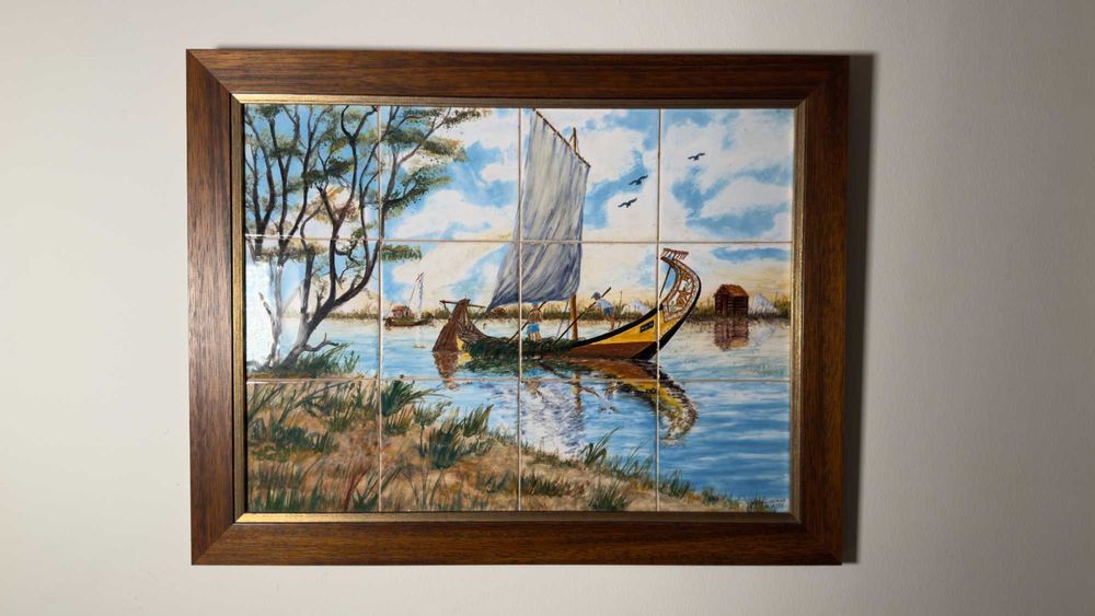 Conjunto de 5 quadros de azuleijo pintado à mão (Salinas de Aveiro)