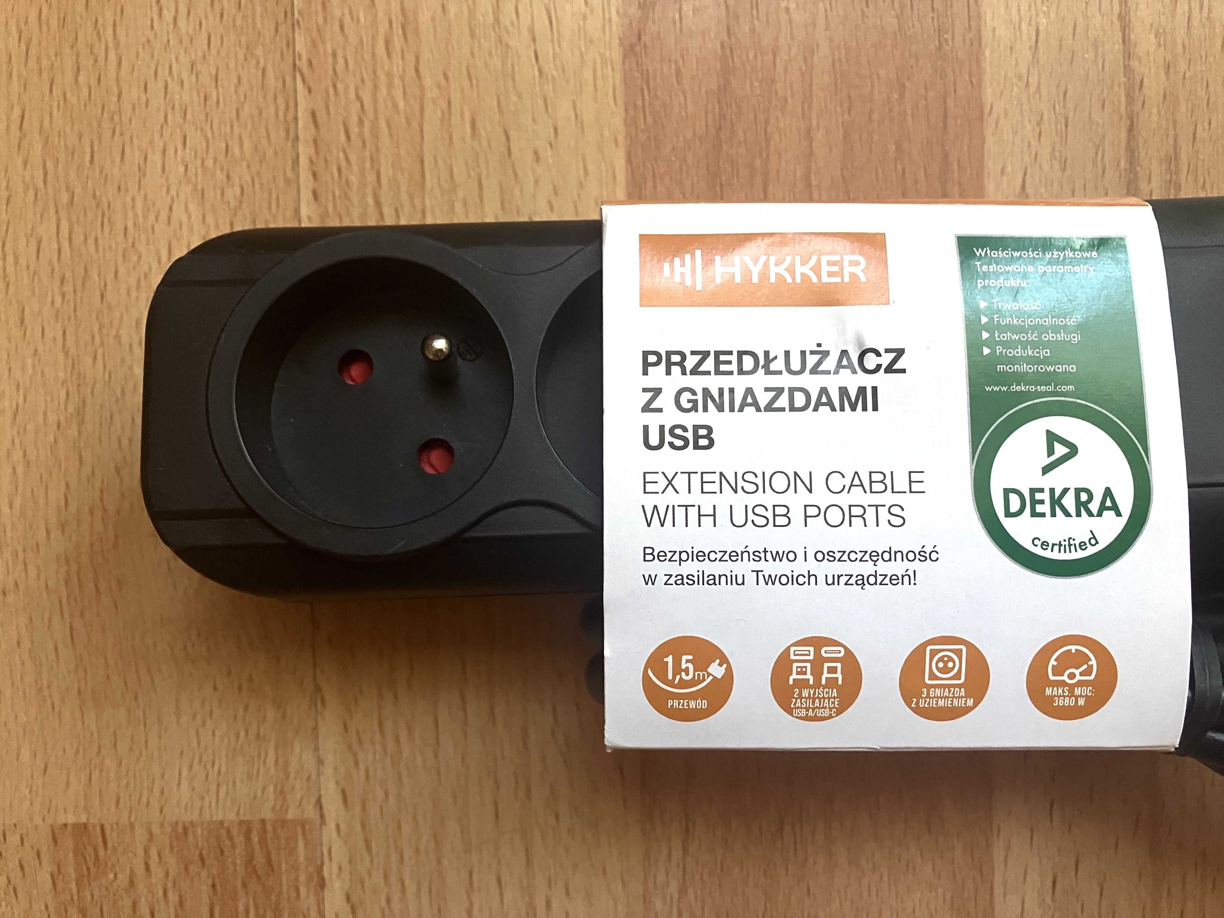 Przedłużacz elektryczny 1,5m z gniazdami USB A i C HYKKER listwa!