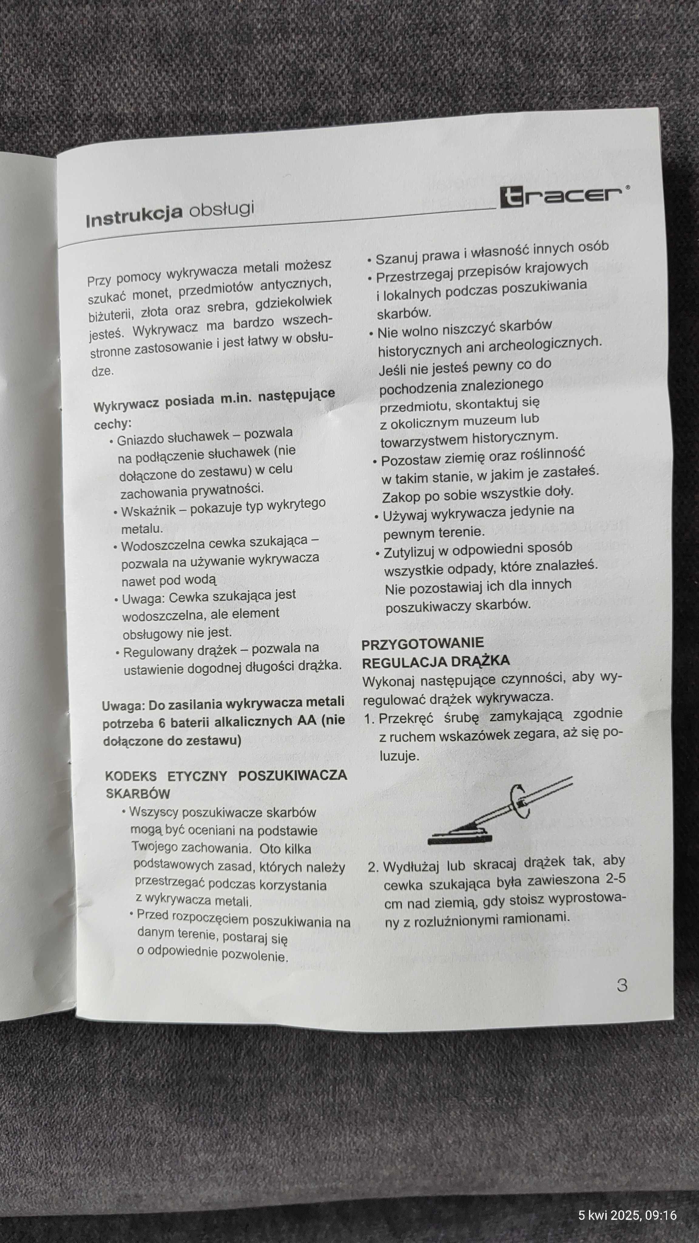 Wykrywacz metali Tracer M-ray 911 , detektor, instrukcja obsługi
