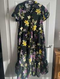 Reserved długa bawełniana sukienka w kwiaty bufki Floral print XL