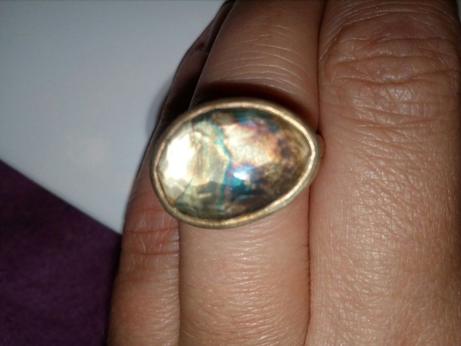 Pierścionek srebro oksydowane złocony kwarc 925