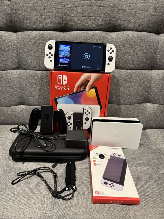 Nintendo Switch OLED White 64GB Konsola Zestaw Pudełko Komplet NS NSO