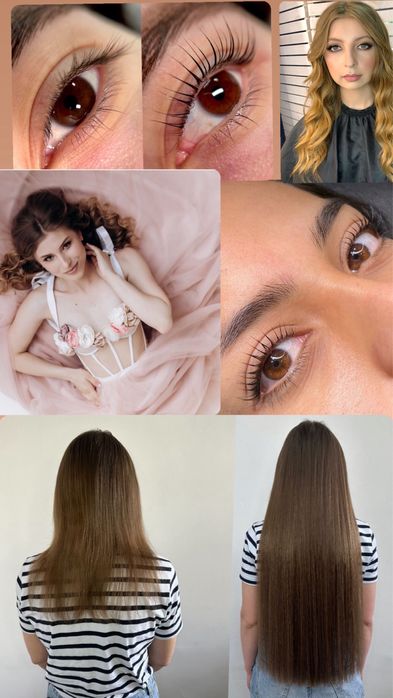 Зачіски/макіяж/ламінування вій фарбування та корекція брів