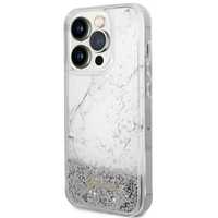Etui Ochronne Guess Liquid Glitter Marble do iPhone 14 Pro - Biały