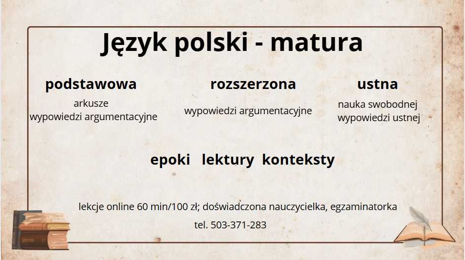 Korepetycje z języka polskiego –liceum, matura, nadrabianie zaległości