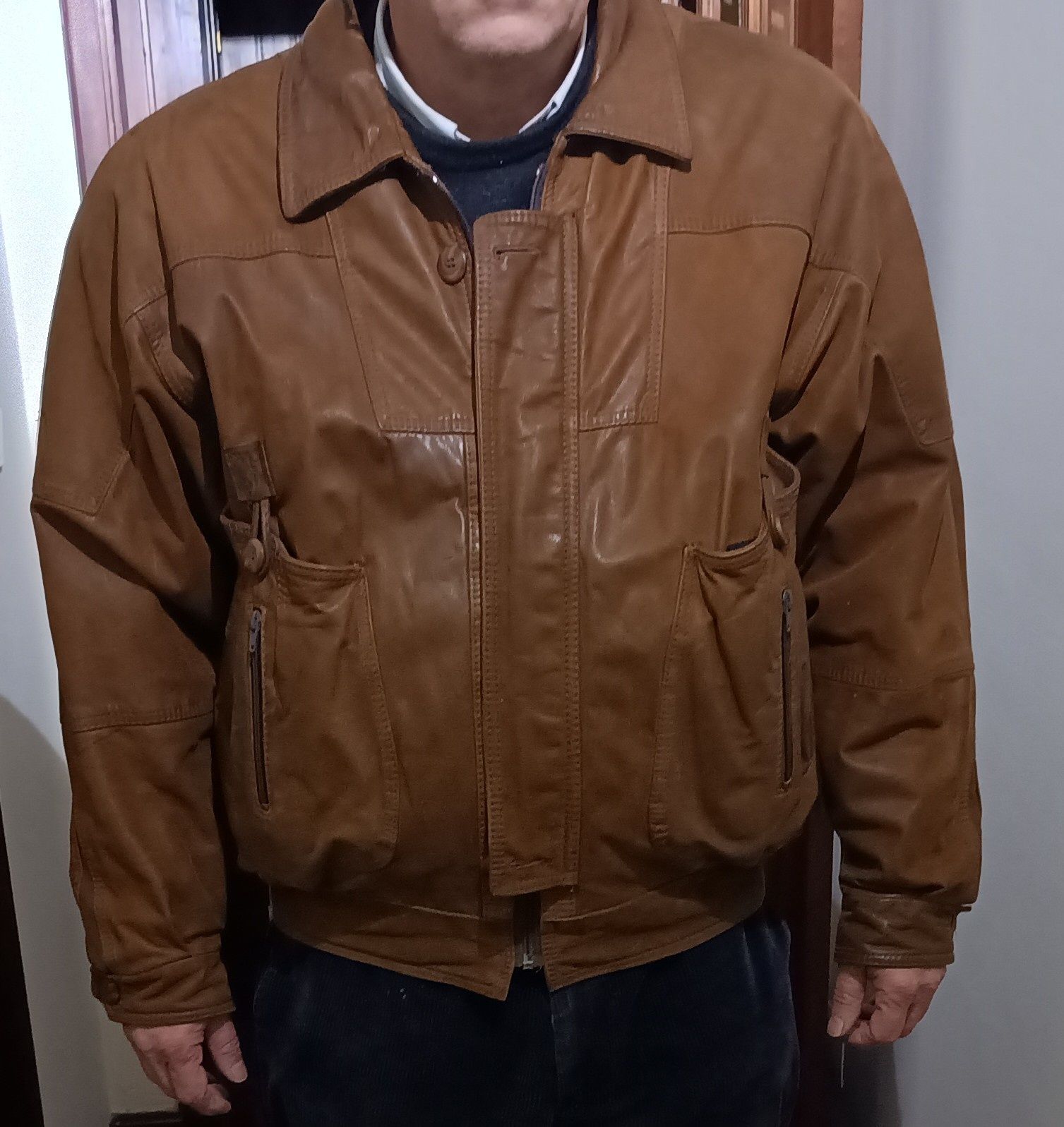 Casaco de Couro Castanho XL - Laurence Roy