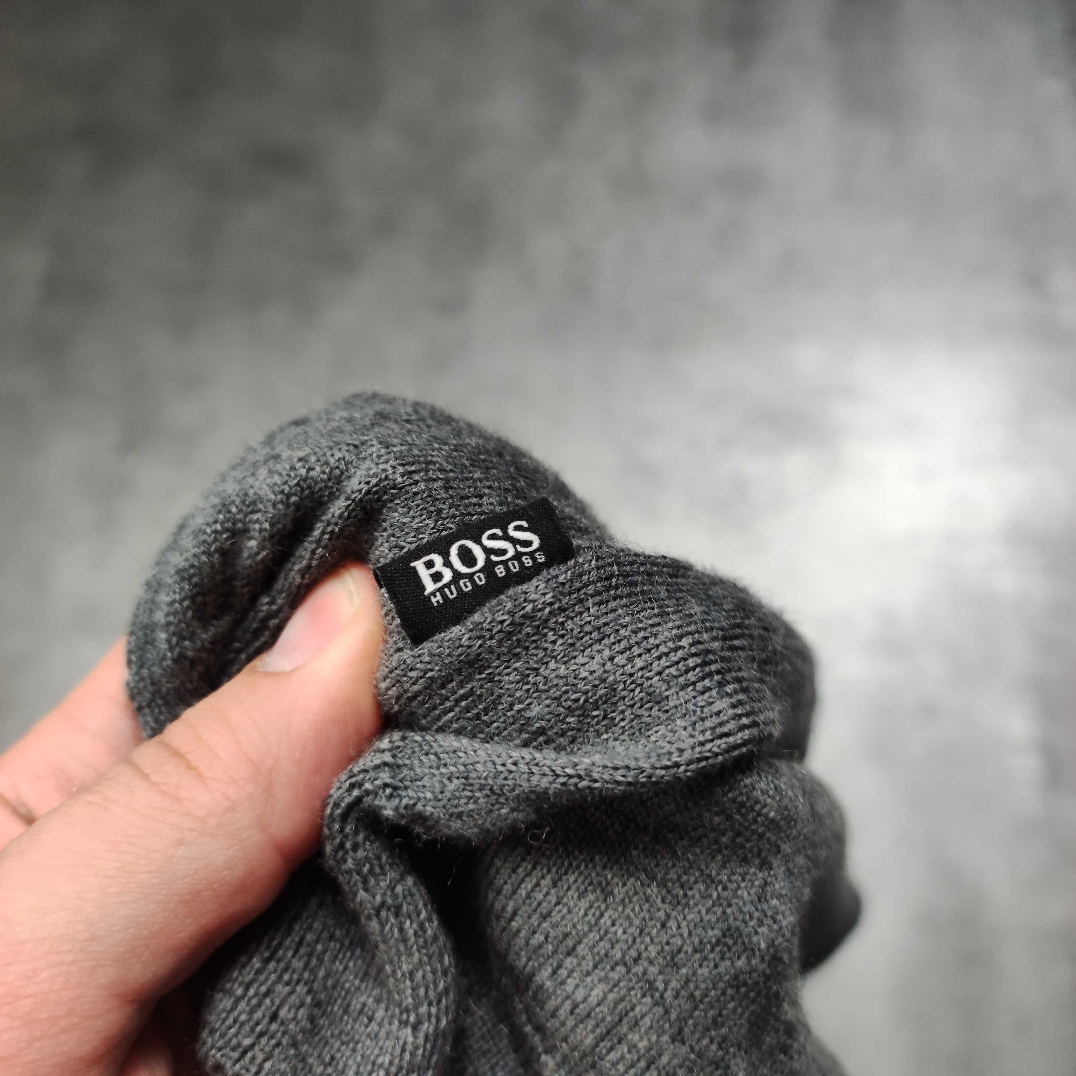 MĘSKI Sweter Elegancki Klasyczny PREMIUM Merino Wełna Hugo Boss Szary