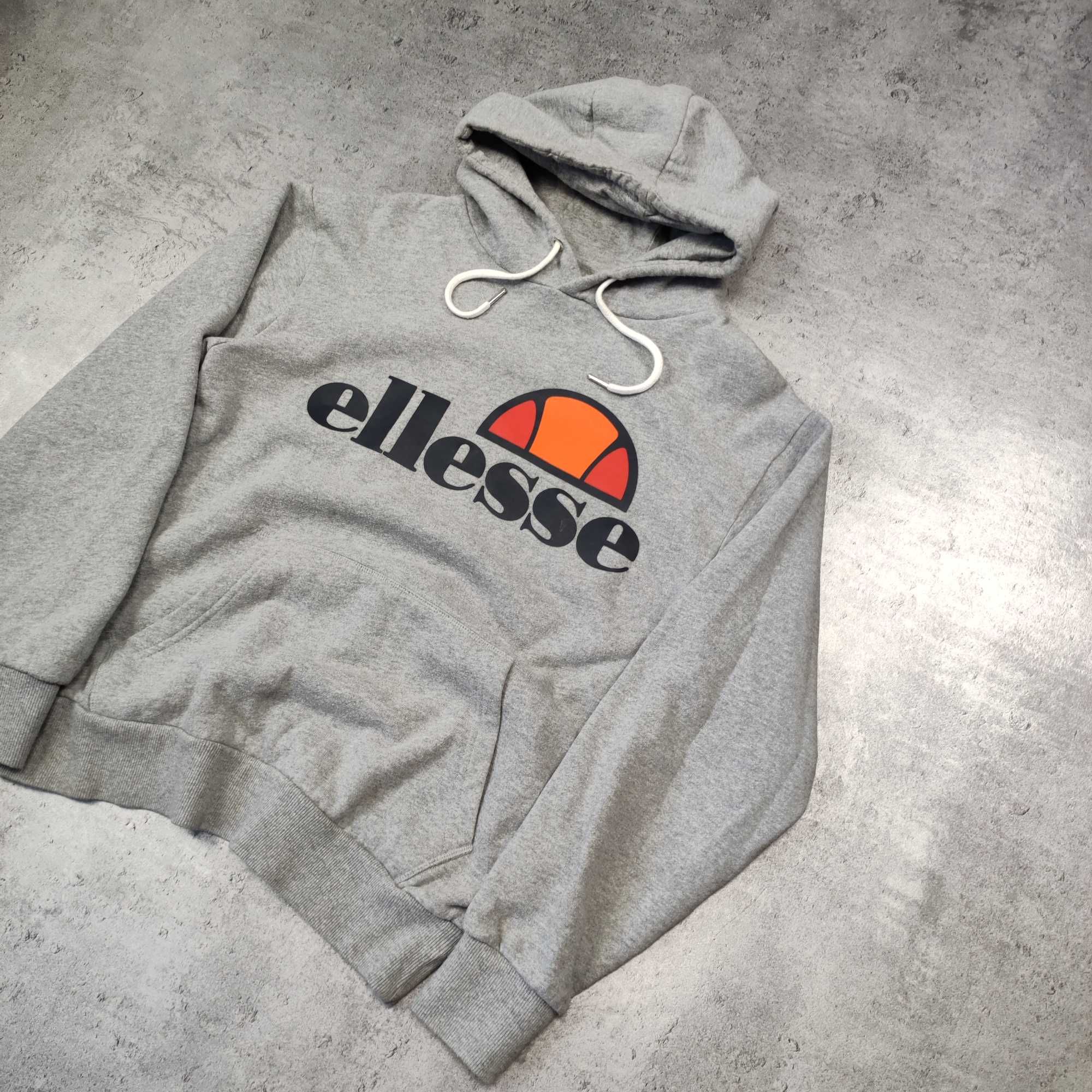 MĘSKA Bluza z Kapturem Hoodie Szara Bawełna Ellesse Klasyczna Logo