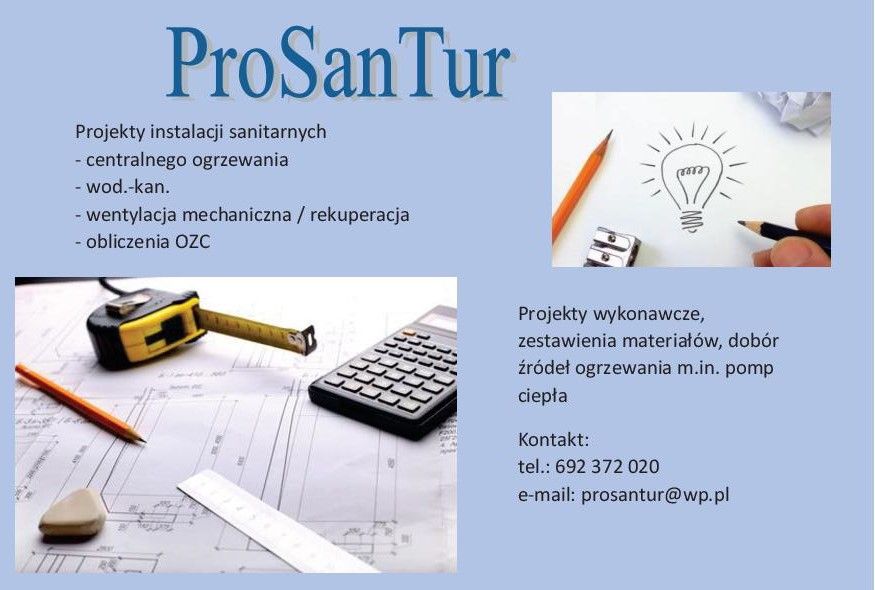 Projekty instalacji sanitarnych CO, wod.-kan., OZC, pompy ciepła