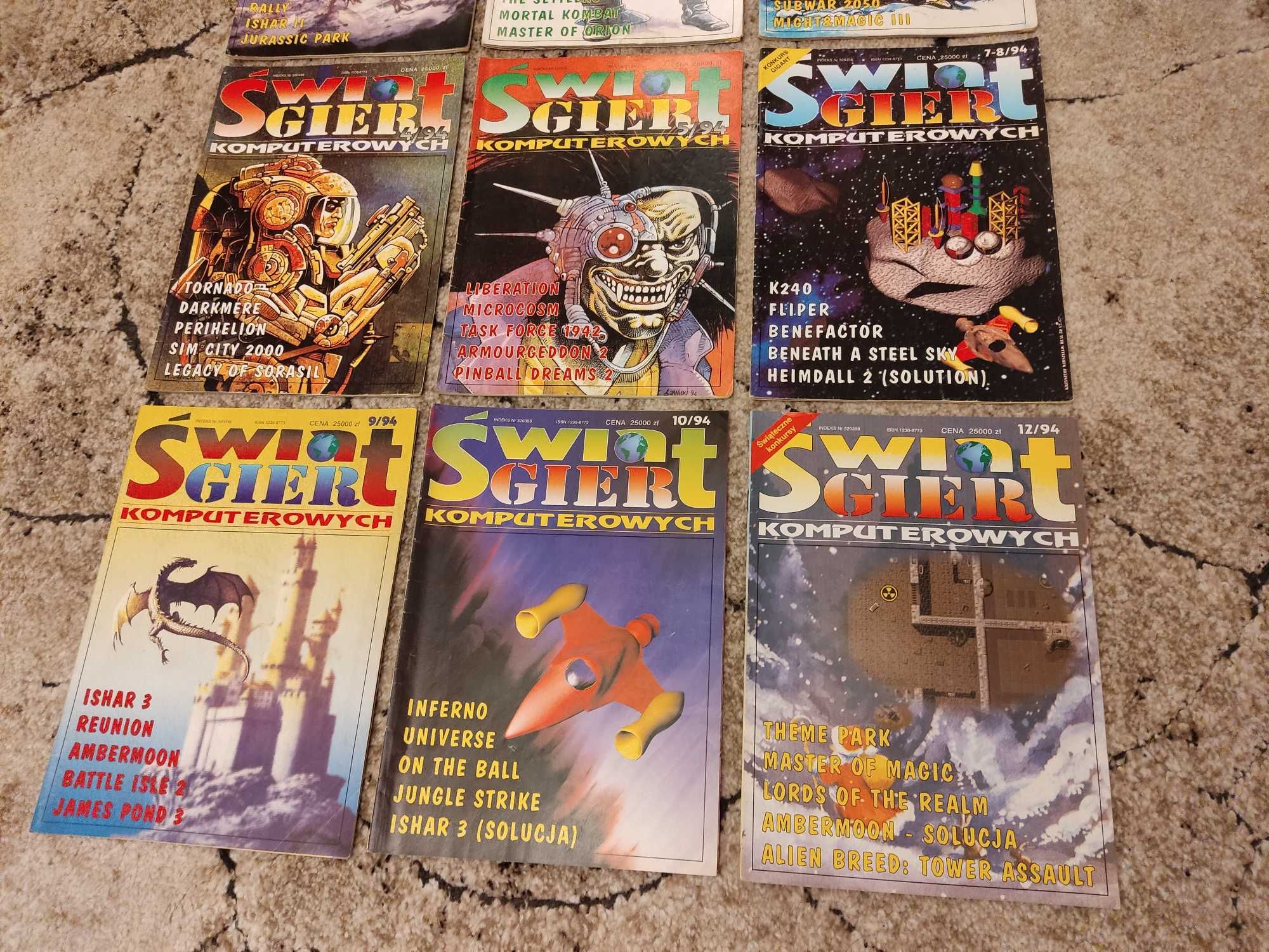 Czasopisma komputerowe Świat Gier Komputerowych 9szt. 1994 r.+plakaty