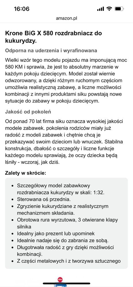 Siku farmer model 4066 kombajn do kukurydzy