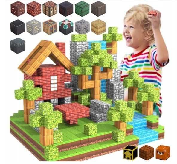 Klocki Magnetyczne MINECRAFT Sześciany 50 Klocków + 4 Figurki