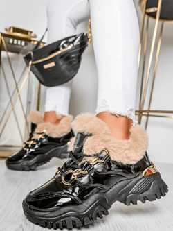 Adidasy czarne lakierowane z futerkiem 38 -24 cm