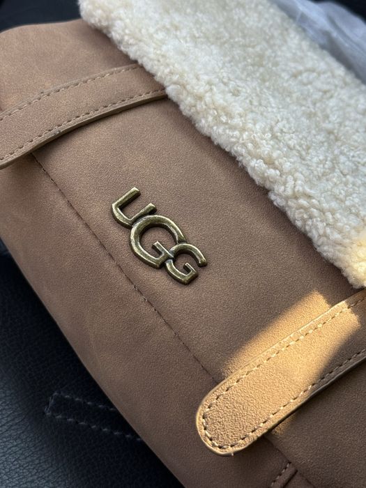 Сумка ugg чорна коричнева рижа овчина шкіра жіноча сумка шкіряна