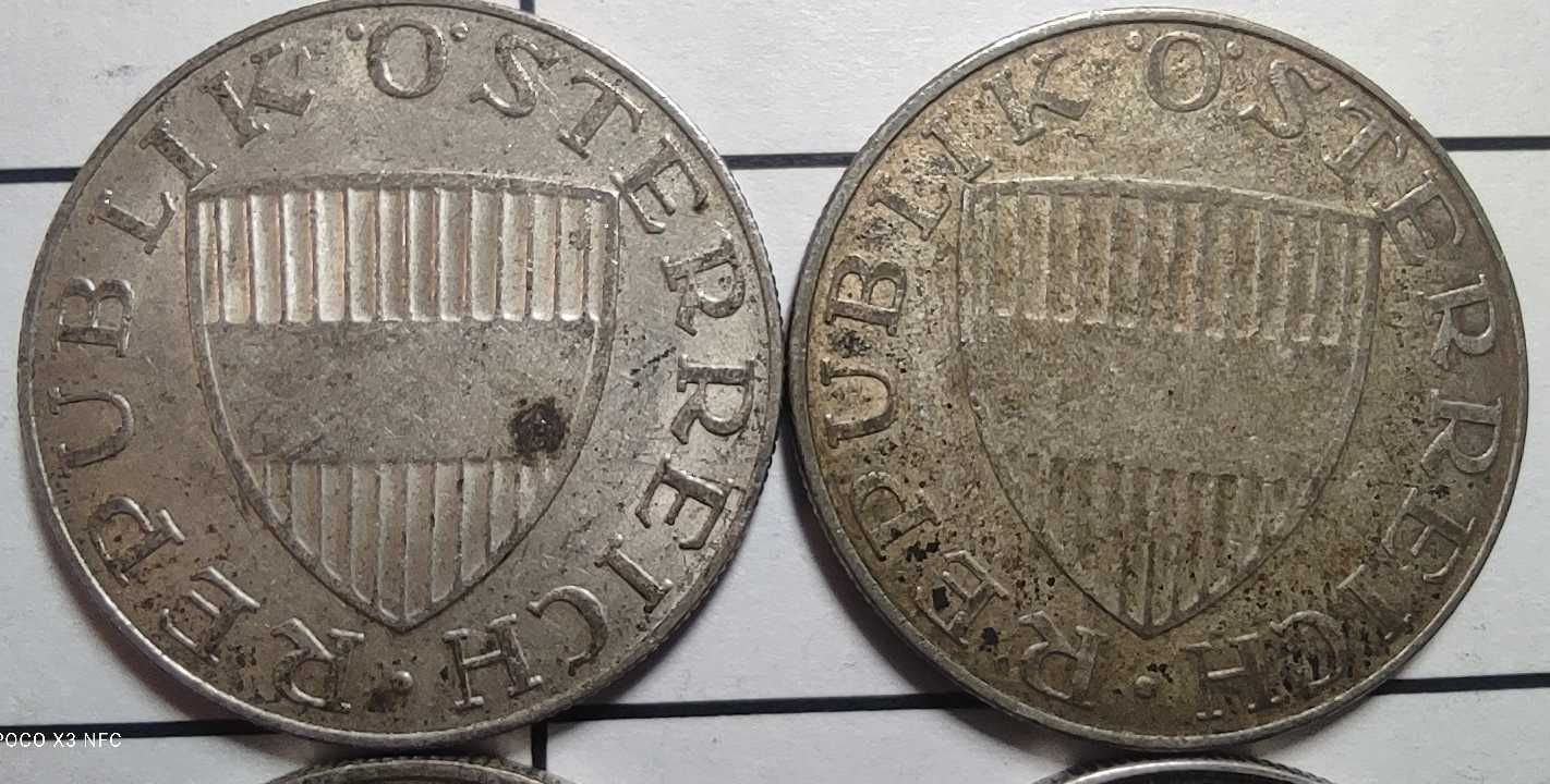 Zestaw 4 srebrnych monet 10 szylingów Austria z lat 1957-73 srebro Ag