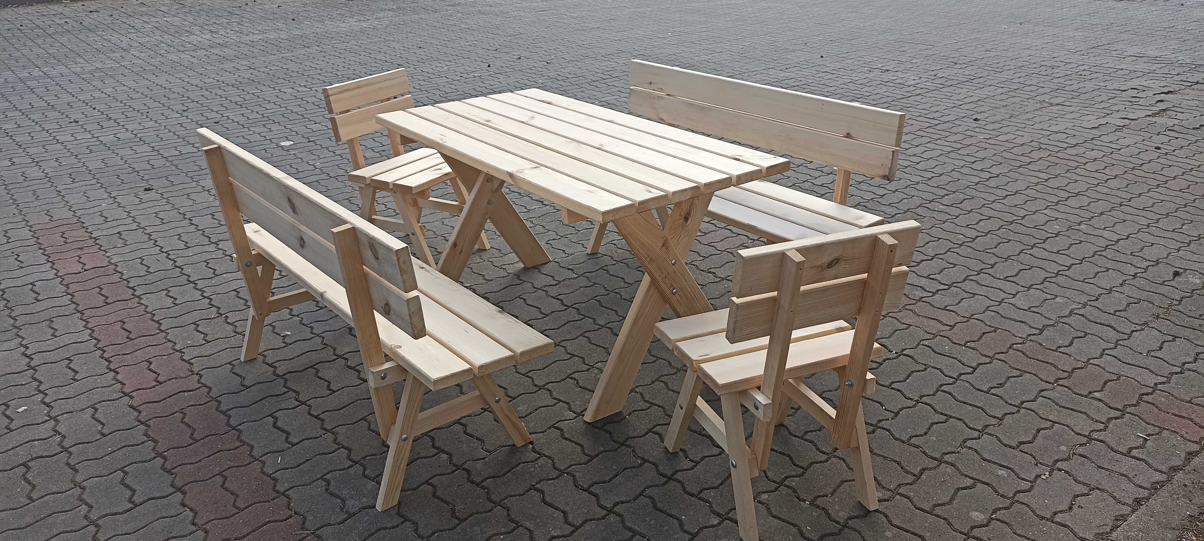 Stół ogrodowy z ławkami tarasowy barowy biesiadny drewniany nowy