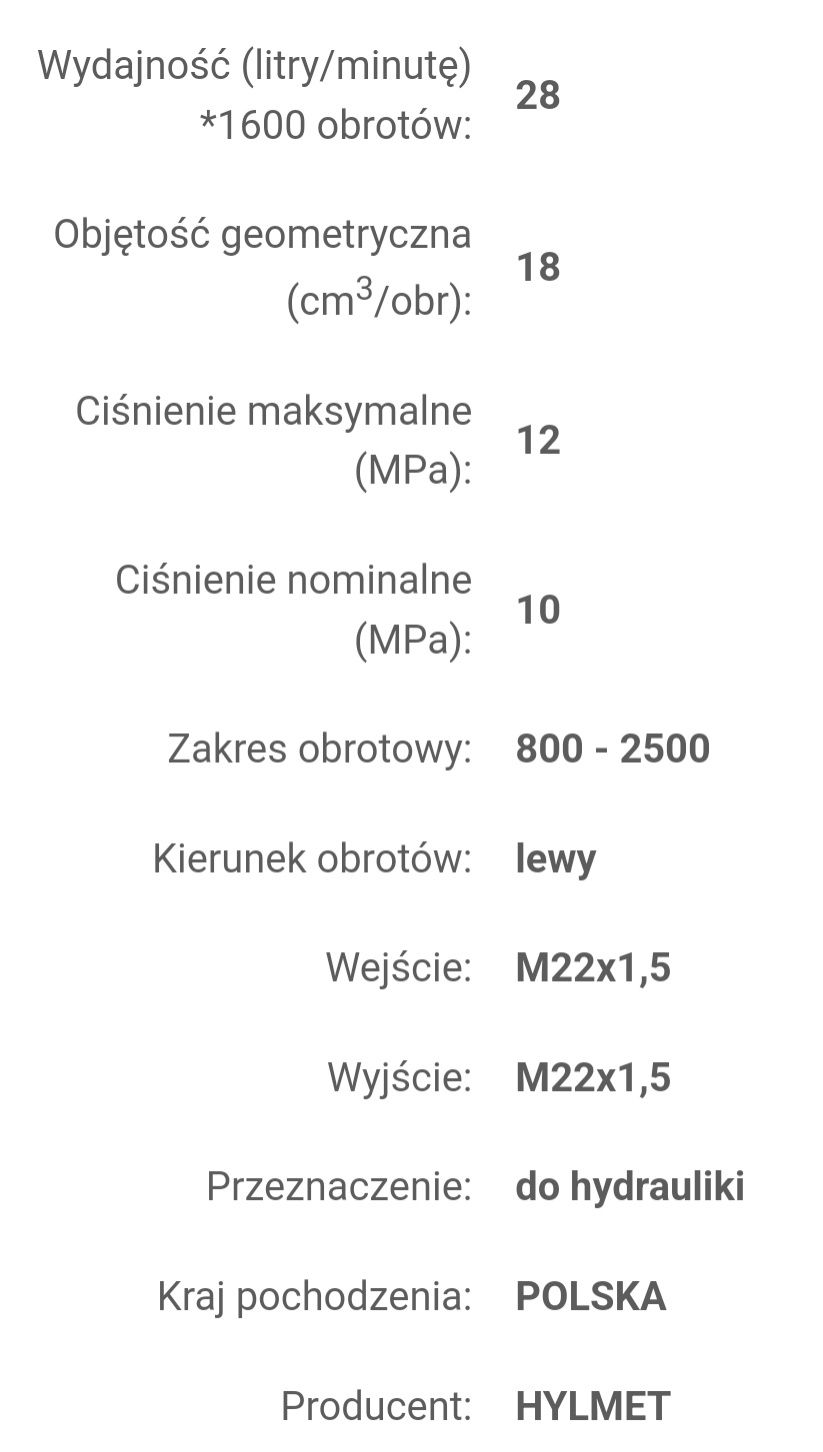 Pompa podnośnika wzmocniona Hylmet PZ2-18AT 28 litrów na minutę do Urs