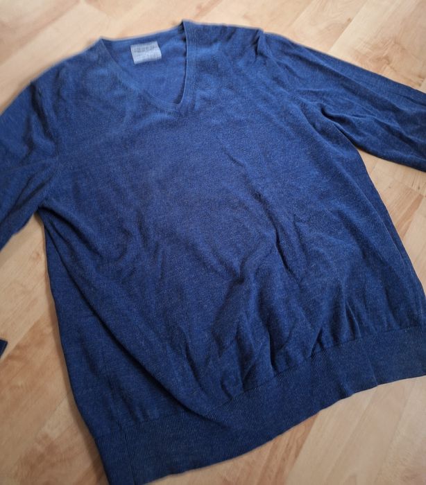 Męski sweter w serek granatowy niebieski XXL XL