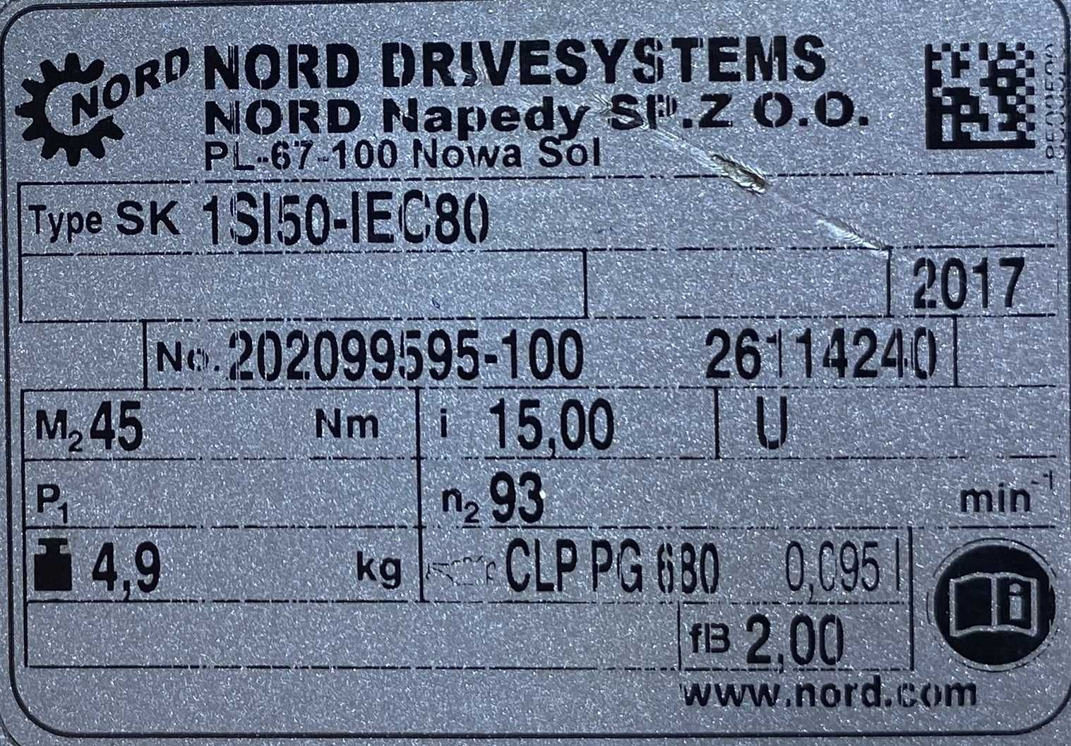 motoreduktor / przekładnia 0,25kW 93obr. 3fazowy HAMULEC NORD