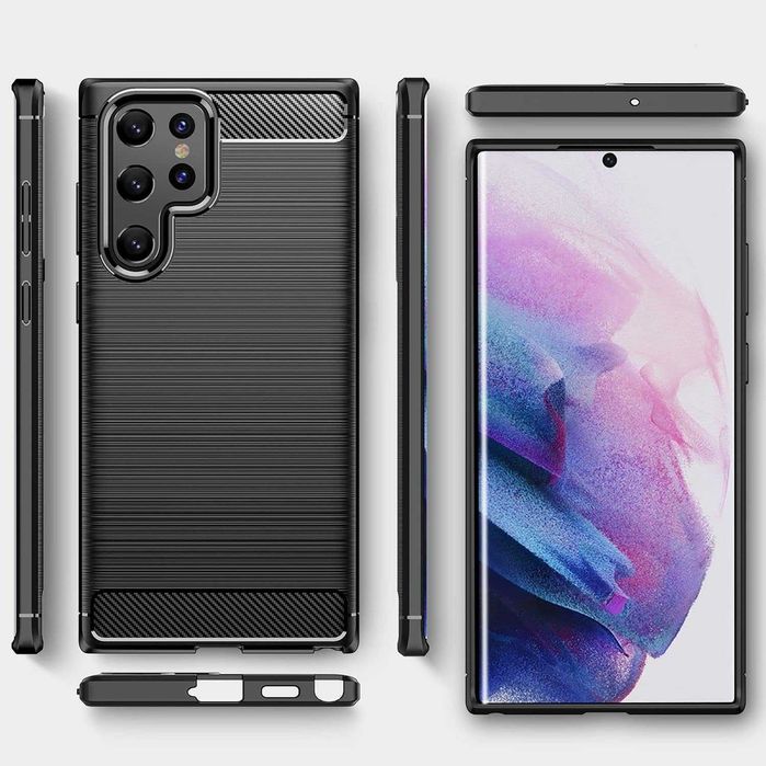 Etui Nakładka Carbon do Samsung Galaxy S22 Ultra + Szkło Hartowane