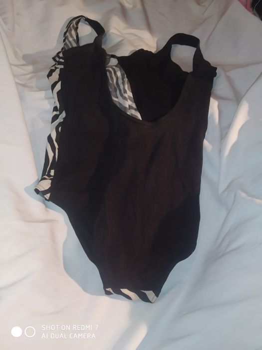 Женский большой купальник зебра цельный на всё тело чёрный слитный