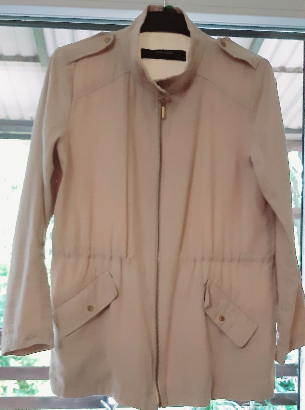 Kurtka parka cienka narzutka beżowa Zara Basic roz.M