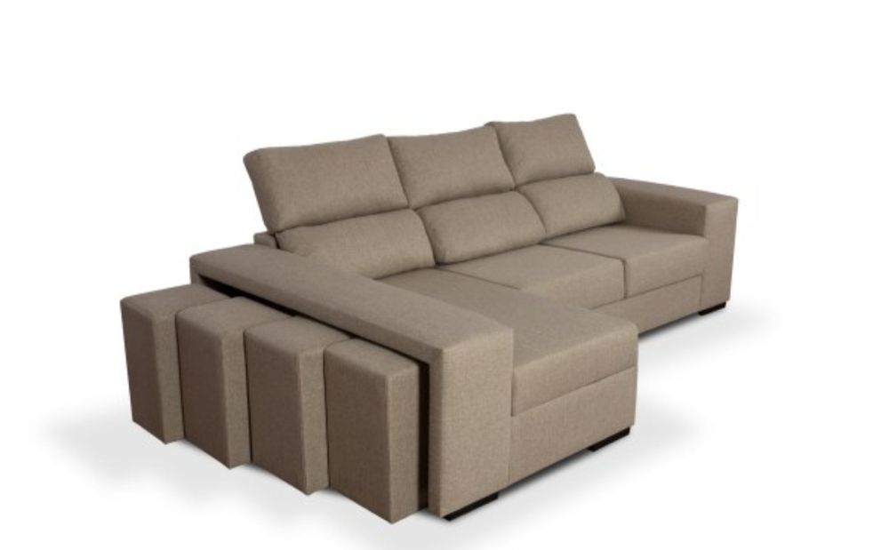 Sofá novo bege com arrumação e bancos