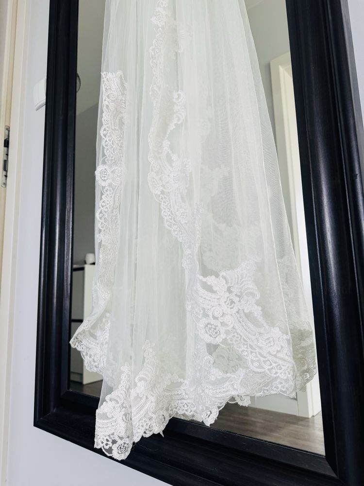 Welon długi 190cm kolor ivory koronka włoska