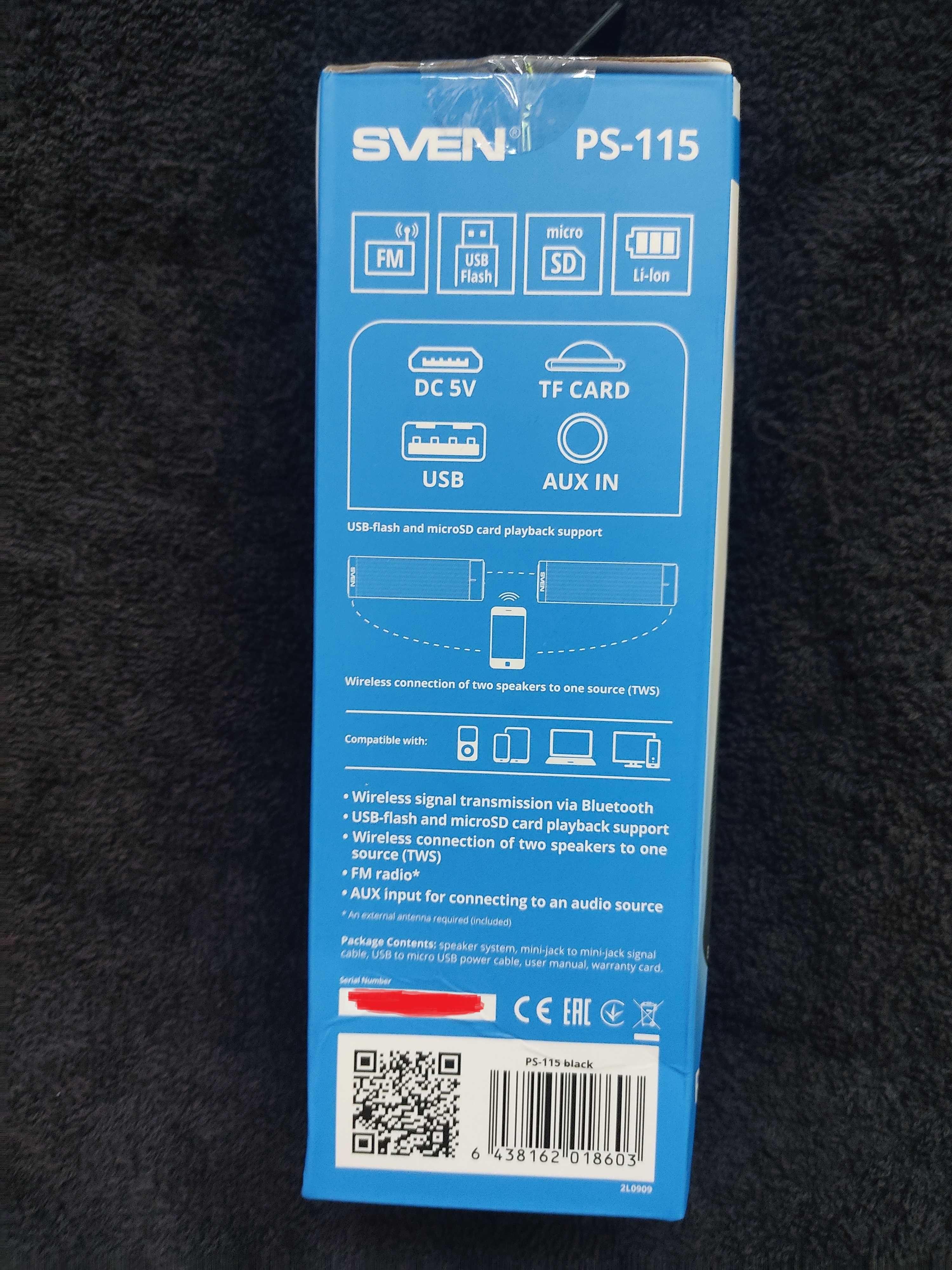 Głośnik bluetooth przenośny bezprzewodowy SVEN PS-115 (OKAZJA)