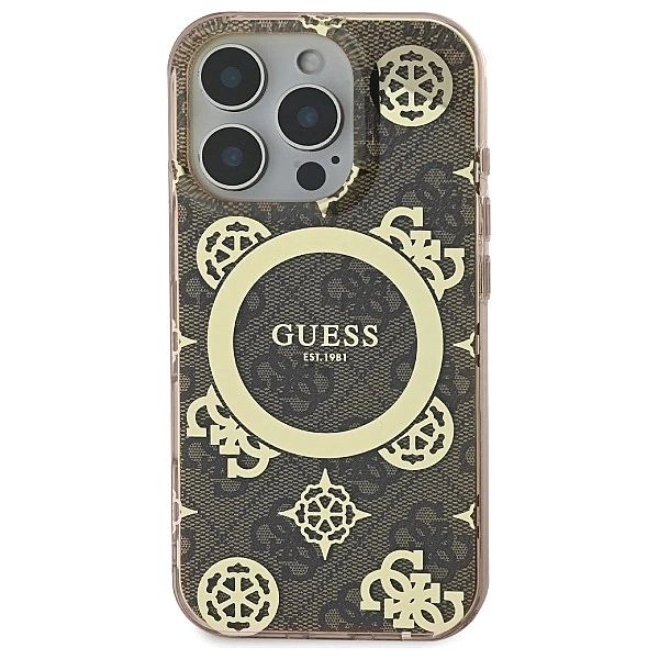 Etui Guess IML Peony On 4G Background MagSafe na iPhone 16 Pro - brązo